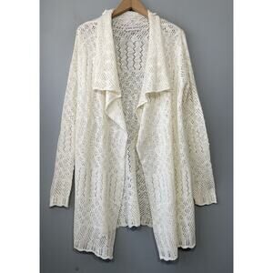 Knox Rose Open Knit Cardigan Size Medium Creamy Boho Romantic Crochet Drape